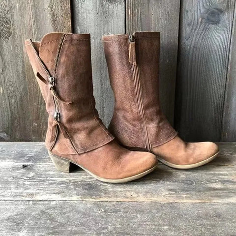 Cowboystiefel mit Reißverschluss und rutschfester Sohle für Damen