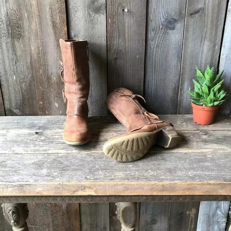 Cowboystiefel mit Reißverschluss und rutschfester Sohle für Damen