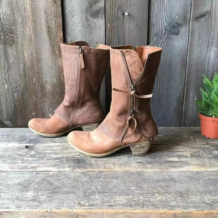 Cowboystiefel mit Reißverschluss und rutschfester Sohle für Damen