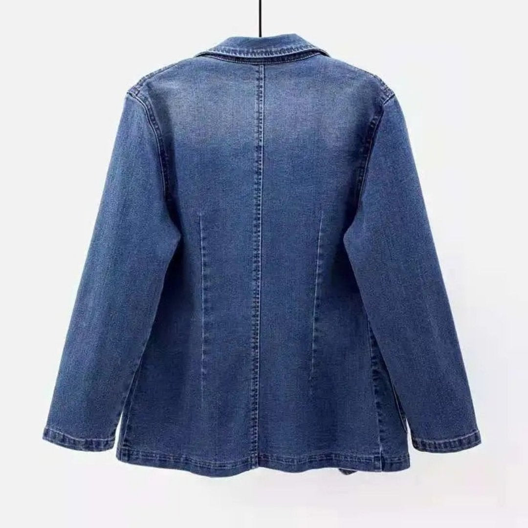 Jeans-Winterjacke mit Reverskragen und Taschen für Damen