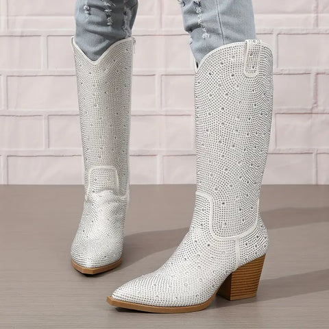 Cowboy Stiefel mit Strass und Blockabsatz für Damen